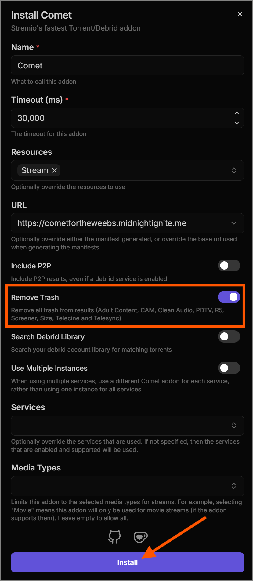 Installing the Comet add-on