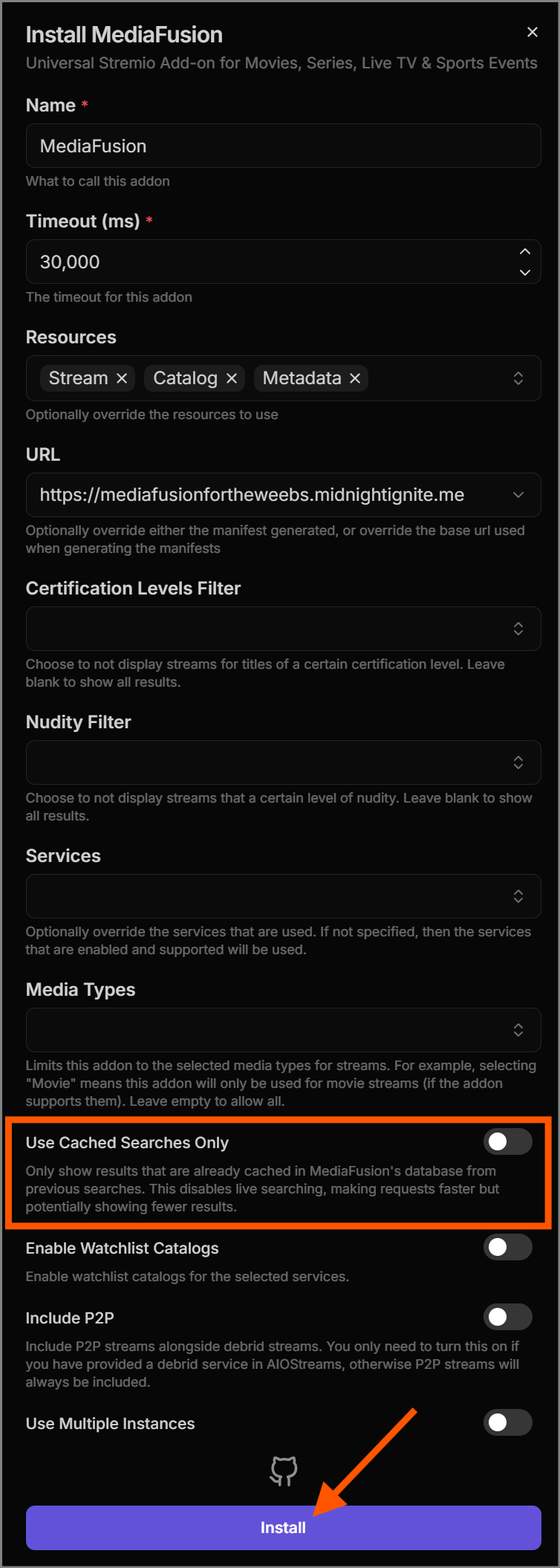 Installing the MediaFusion add-on