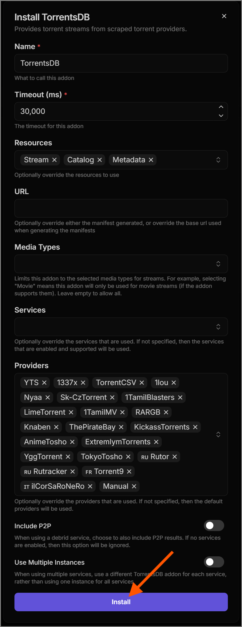 Installing the TorrentsDB add-on