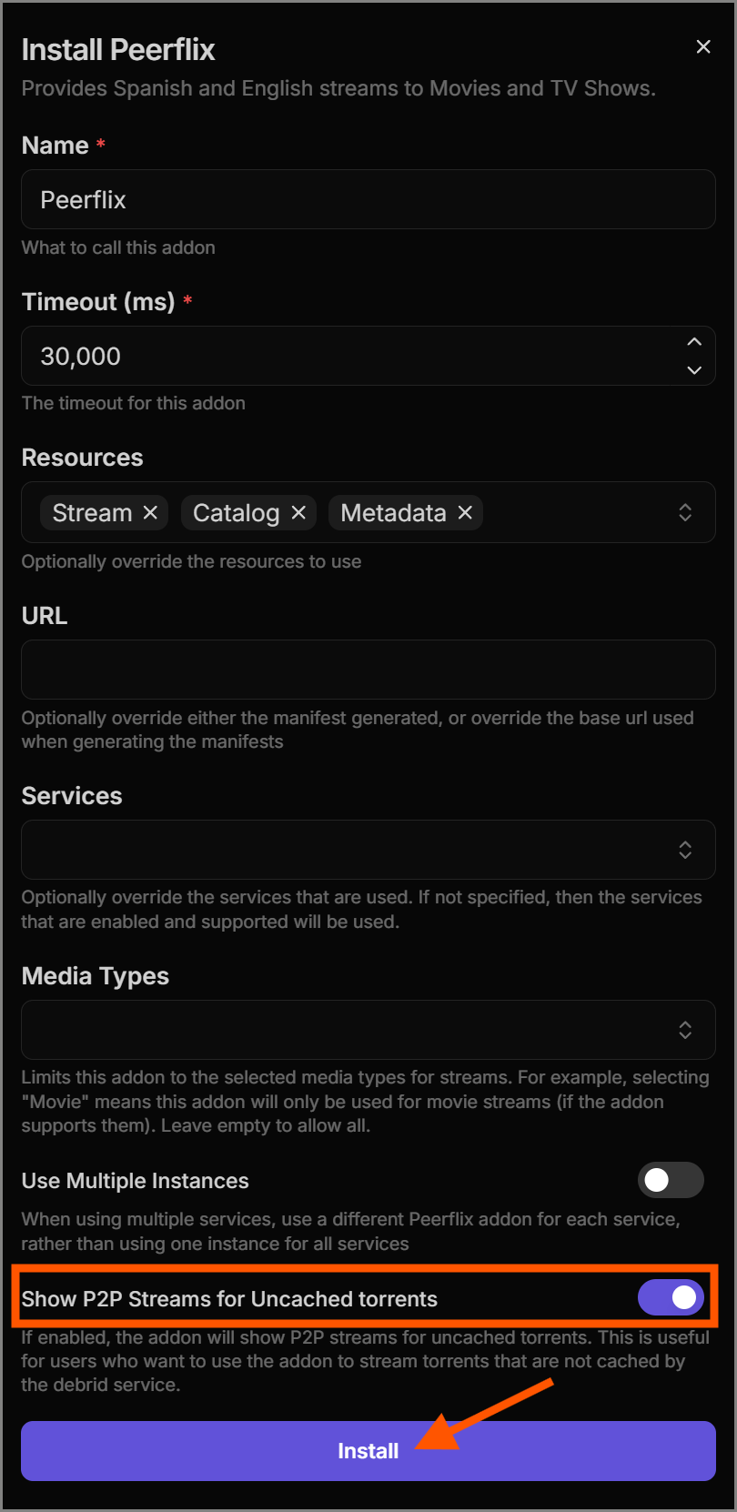 Installing the Peerflix add-on