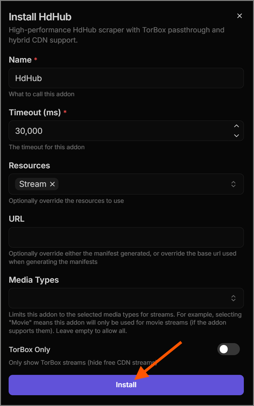 Installing the HDHub add-on