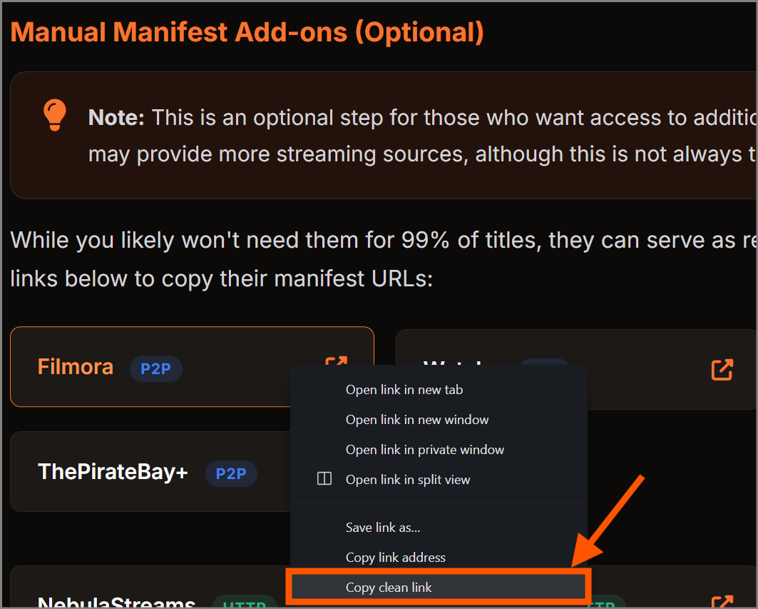 Copying an external add-on manifest URL from the browser