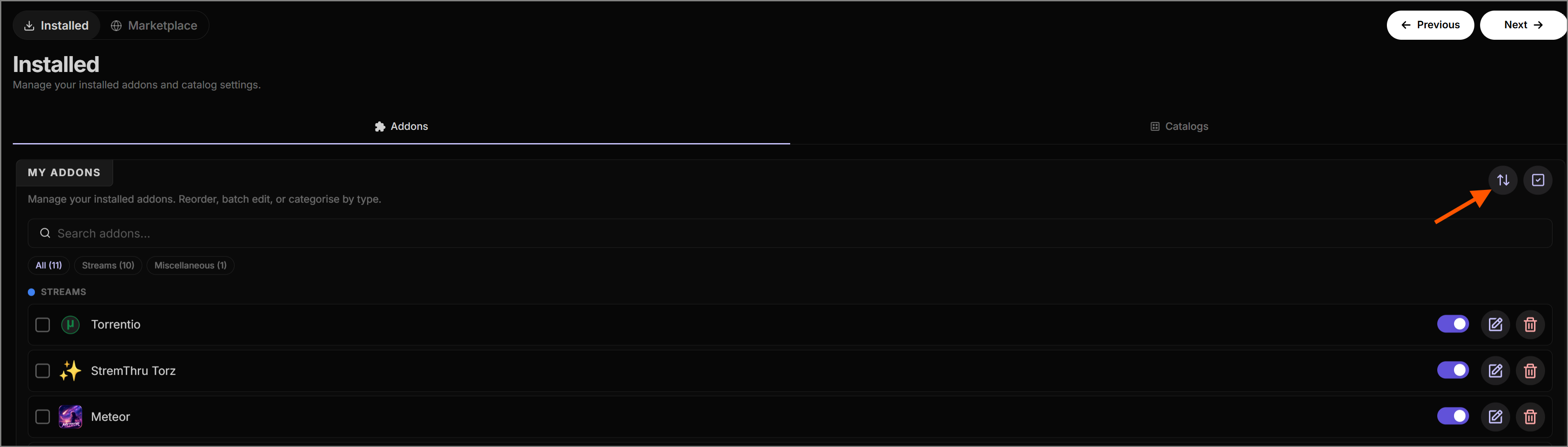 Selecting the priority view mode in AIOStreams