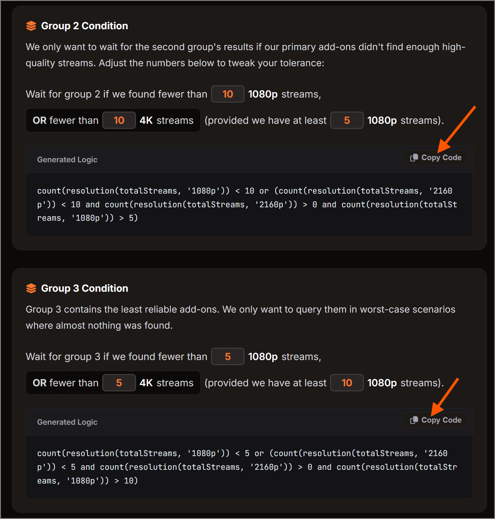 Copying the generated logic condition expressions