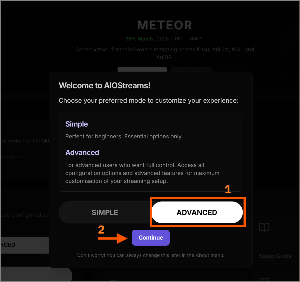 Toggling the Advanced configuration switch in AIOStreams