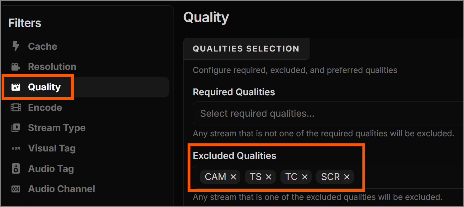 Excluding CAM and TS qualities from the results