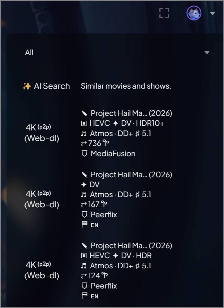 Previewing the beautifully formatted stream results directly within Stremio