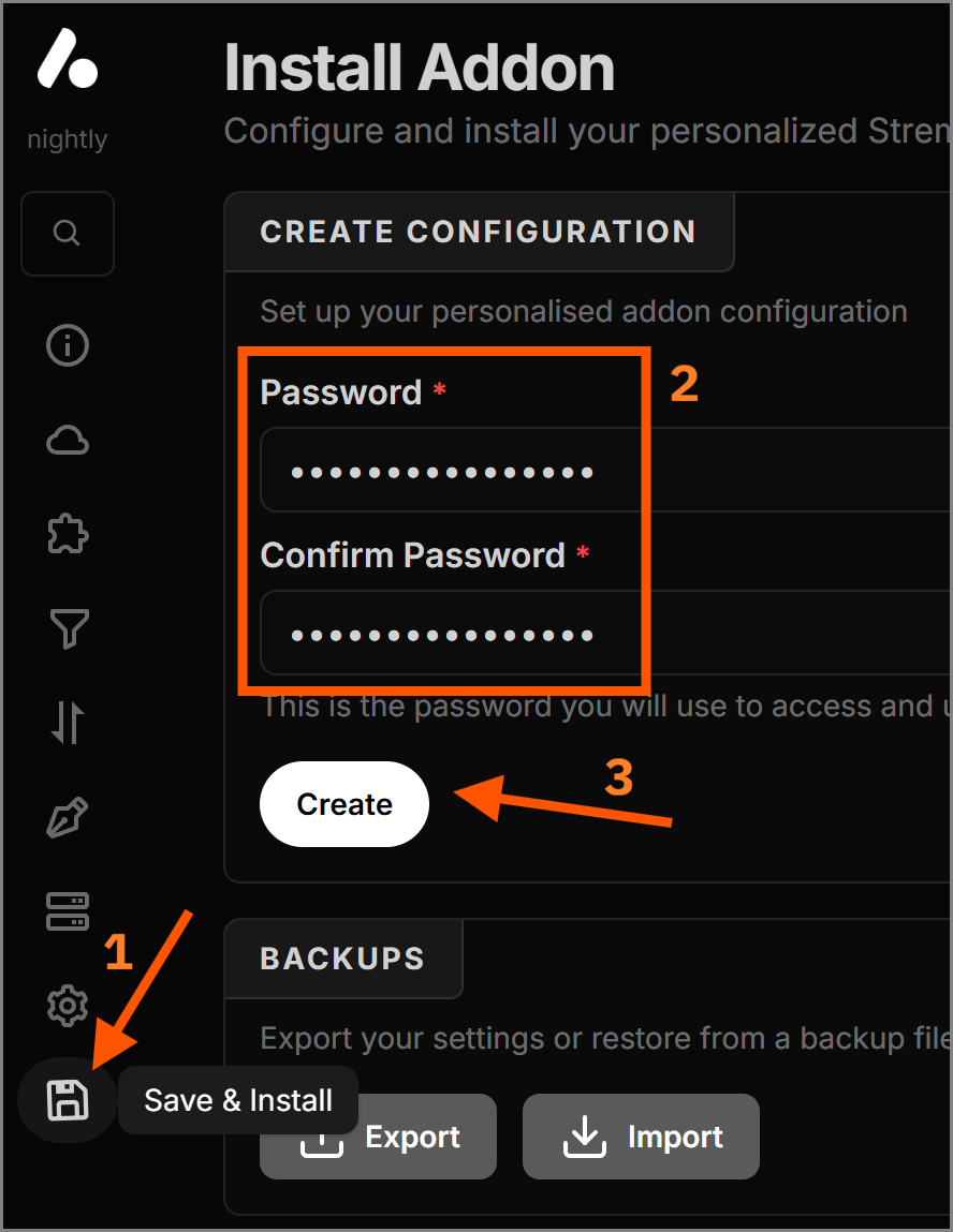 Creating a new AIOStreams account to save settings